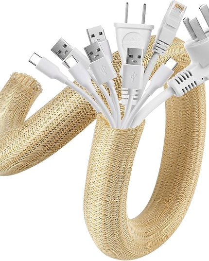 AGPTEK Cable Sleeve Cover, 10ft - 1.5 inch Desk Cord Organizer Cable Hider, Home Office Wire Management Computer TV Wire Loom Tubing, Pet Proof Cord Protector, from Cat Dog Chewing, Wood Color