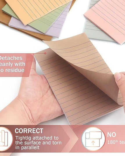 4x6 Inch Lined Sticky Notes, 8 Pack, Vintage Colors, Premium Self-Adhesive Notepads, Large Sticky Pads for Office, School & Home Use, Easy to Use, Reusable & Removable