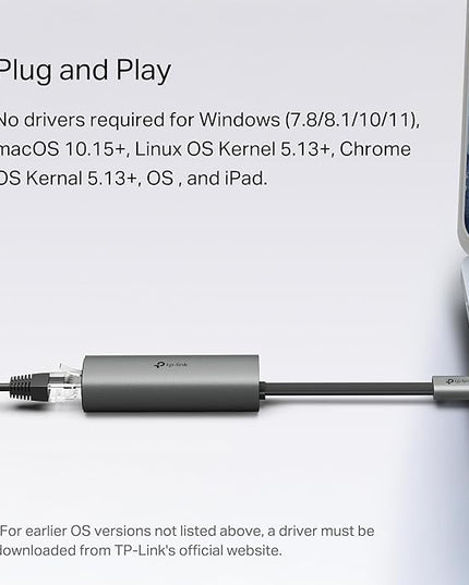TP-Link USB C to Ethernet Adapter, 2.5 G Plug & Play Network Adapter | Type-C to RJ45 | Aluminum Alloy Case | Thunderbolt 4/3 Compatible for MacBook Pro/Air, iPad, iPhone 16 Pro/Max and More (UE302C)