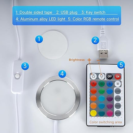 Remote Control RGB LED Lamp Kit 001 with Power Outage Color Storage for Bambu Lab Makerworld for Makeronline Multicolor Includes Button Battery 3D Printed DIY Hardware Model Parts 5V USB Powered3