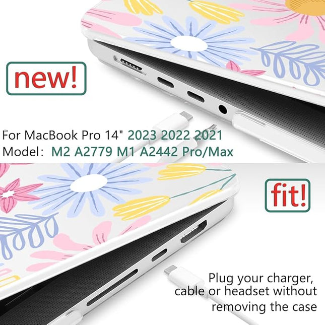 DONGKE Case for M5 MacBook Pro 14 inch 2025 2024-2021 M4 M3 M2 M1, Plastic Hard Shell Cover Compatible with A3434 A3112 A3401 A3185 A2992 A2779 A2442, Retina XDR Display & Touch ID, Florals
