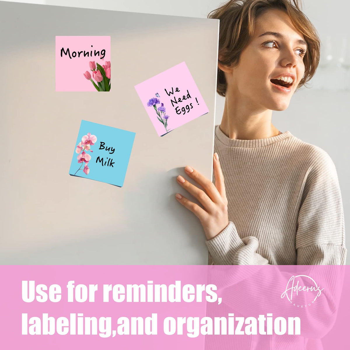 9 Pads Cute Sticky Notes Set, 3" x 3" Flower Self Stick Notepads, Funny Notes Set, Flower Stationery, Kawaii Adhesive Memo Pads, Flower Lover Gifts, Office Decor Desk Accessories, School Supplies