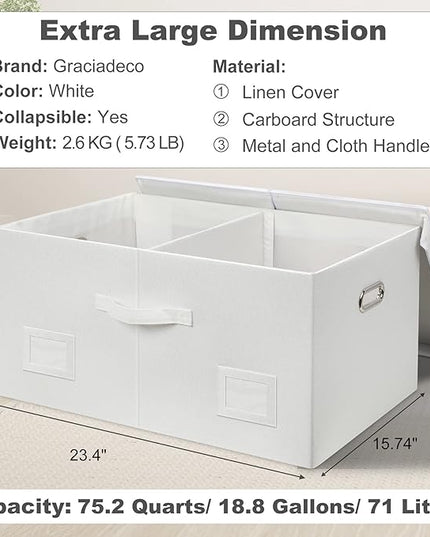 75 Quarts Extra Large Decorative Storage Bins with Lids, 1 Pack White Collapsible Storage Bins with Lids, Stackable Storage Bins Decorative Box Storage With Lid Extra Large