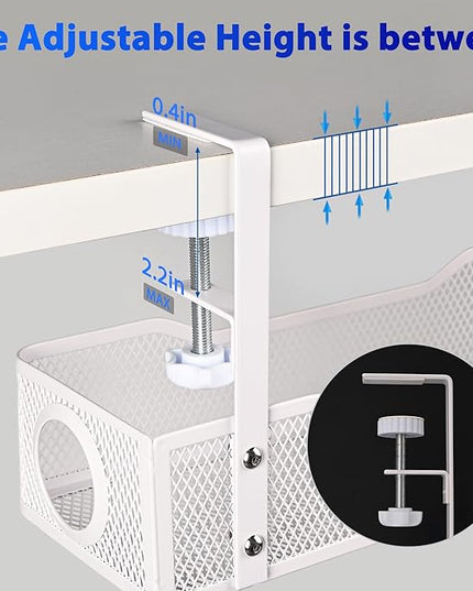 Under Desk Cable Management Tray Small – Clamp-Mounted Wire Organizer & Cord Management Under Desk Holder, No-Drill Metal Cable Tray for Home Office (White)