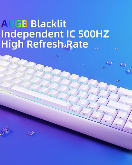 Mer68 LITE Wired 68 Keys, Magnetic Switch Mechanical Keyboard, 8KHZ Polling Rate/Latency As 0.125MS/64KHZ All Keys Scan Rate/ARGB, Hot Swappable Gaming Keyboard(White)