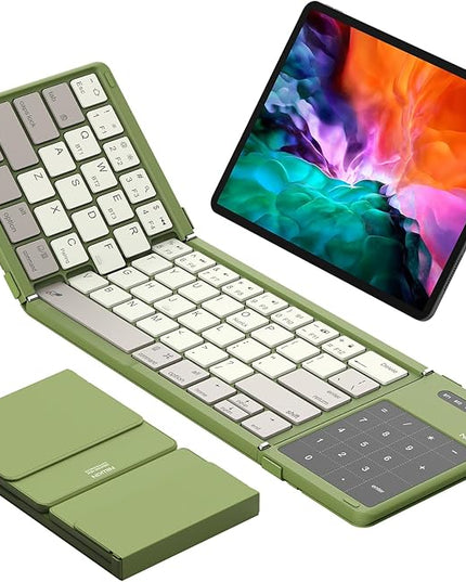 Nillkin Foldable Bluetooth Keyboard with Touchpad & Number Pad, Portable Bluetooth Keyboard with Full Size Keys, Pocket-Sized Wireless Travel Keyboards for iPad, Smartphone, Tablet and Laptop Green