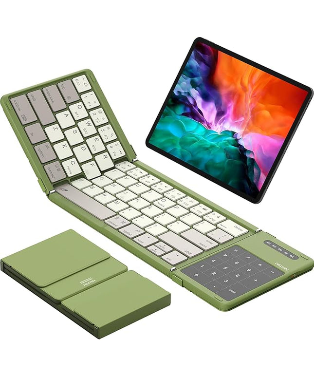 Nillkin Foldable Bluetooth Keyboard with Touchpad & Number Pad, Portable Bluetooth Keyboard with Full Size Keys, Pocket-Sized Wireless Travel Keyboards for iPad, Smartphone, Tablet and Laptop Green