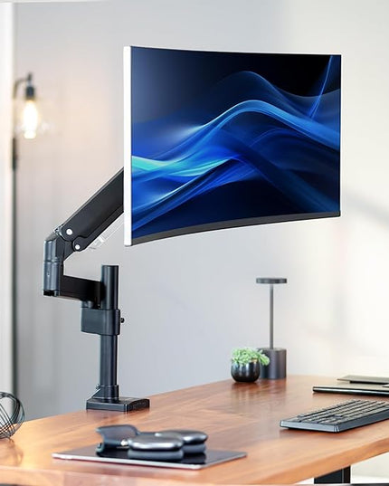 VIVO Premium Aluminum Single Screen Pneumatic Spring Monitor Arm Desk Mount Stand with Extension Pole | Fits One Screen up to 35" (STAND-V101GT)
