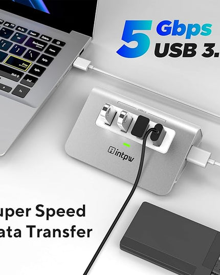 USB 3.0 Hub, Aluminum 4 Port USB Data Hub 3.0 Port Extender Multiport Adapter with 3.3ft Cable ，USB Splitter for Laptop, PC/Xbox/Flash Drive/Printer/Camera/Keyborad/Mouse