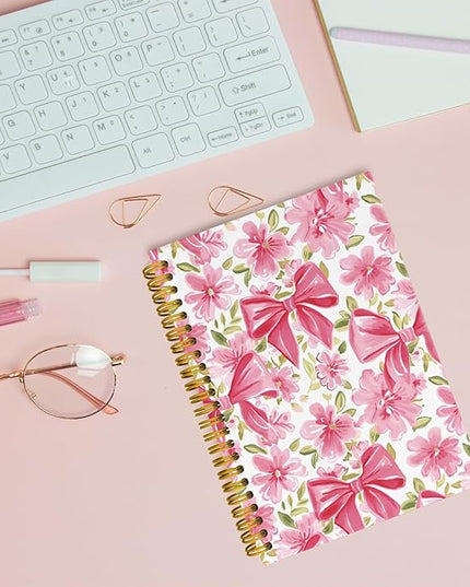 JKMBN Coquette Pink Bow Floral Spiral Notebook For Women, Maximalist Journaling Notebooks, Cute Pink Notebook Journal, Pink Office Supplies, Hardcover Spiral Lined Notebook 5.5 x 8.3