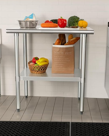 HARDURA Stainless Steel Table 24X24 Inches with Undershelf and Galvanized Legs NSF Heavy Duty Commercial Prep Work Table for Restaurant Kitchen Home and Hotel