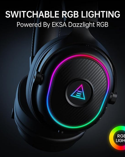 EKSA 2.4GHz Wireless Gaming Headset for PS5,PS4,PC,Switch,Mobile,Mac, Bluetooth Gaming Headphones with Detachable Microphone, RGB, 30ms Latency, 50H Battery, Stereo Sound Headset for Xbox