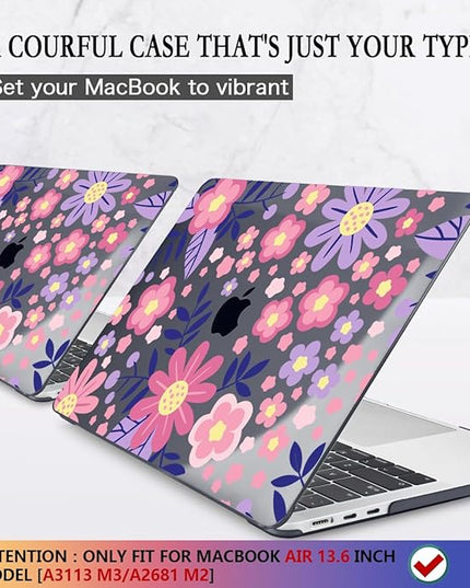 CISSOOK for MacBook Air 13 inch M4 M3 M2 Case 2025 2024 2023 2022, Hard Shell Case Keyboard Skin Screen Protector for MacBook Air 13.6 A3240 A3113 A2681, Stylized Flowers