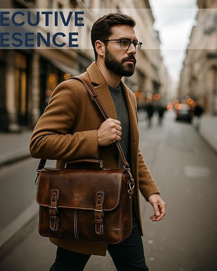 RUSTIC TOWN 16" Leather Laptop Messenger Bag for Men - Full Grain Leather Briefcase Computer Satchel Office Crossbody Bag