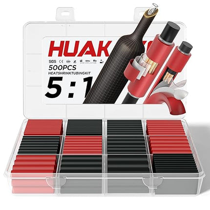 5:1 Heat Shrink Tubing Kit 500 PCS, Industry-Leading 5:1 Ratio Adhesive Lined, Marine Grade Dual Wall, Waterproof Electrical Wire Wrap Assortment – Industrial & Automotive Heat Shrink Tube Kit
