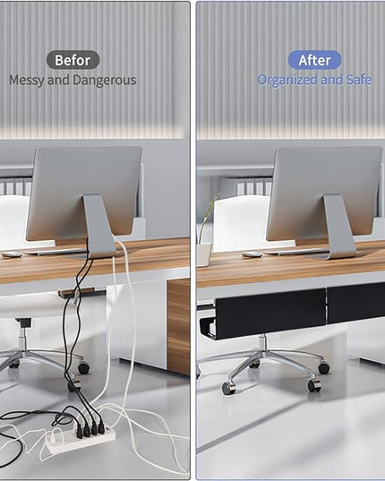 VIDOR Under Desk Cable Management Tray 2-Pack, 17" Cord Organizer, No Drill Alloy Steel, Perfect for Standing Desk and Office Home Wire Management