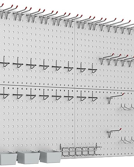 WALMANN Metal Pegboard Kit with Accessories for Wall Garage Tools Storage Pegboard for Garage, Workbench, Modular Peg Board Tool Organizer Board with Hooks(Grey)
