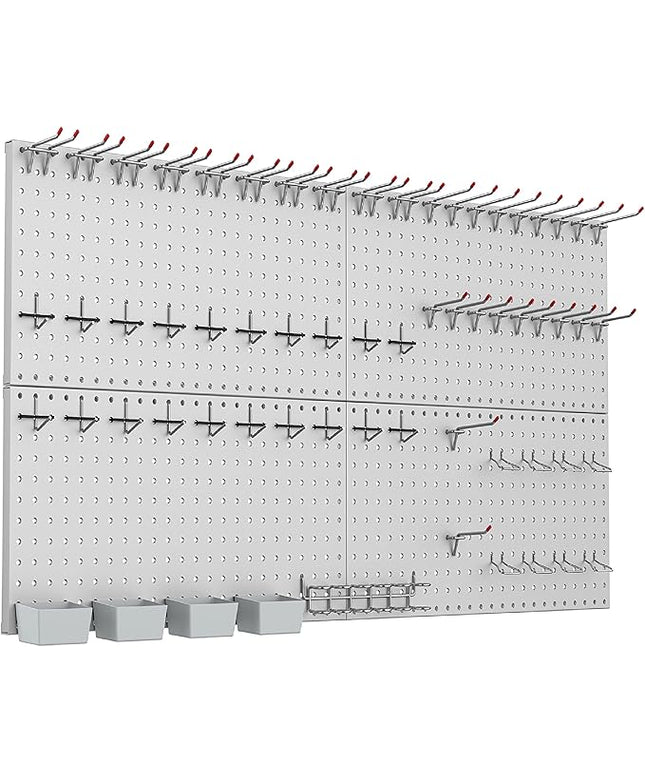 WALMANN Metal Pegboard Kit with Accessories for Wall Garage Tools Storage Pegboard for Garage, Workbench, Modular Peg Board Tool Organizer Board with Hooks(Grey)
