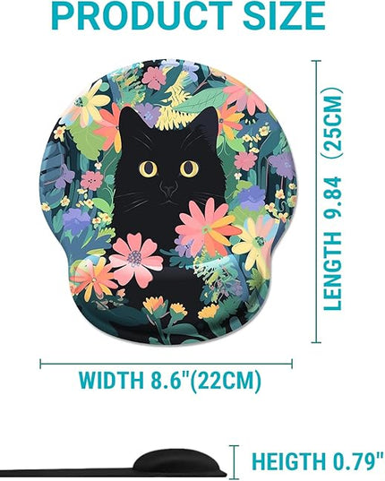 Ergonomic Mouse Pad Wrist Support, Flower Cat Mouse Pads with Wrist Rest, Cute Funny Computer Mousepad with Non-Slip PU Base, Comfortable Mouse Pad for Desk Accessories Office Supplies Decor