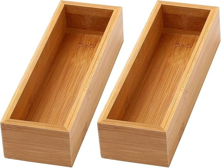 YBM Home Bamboo Drawer Organizer Storage Box for Kitchen Drawer, Junk Drawer, Office, Bedroom, Children Room, Craft, Sewing, and Bathroom, 2 Pack 3x9x2 inch
