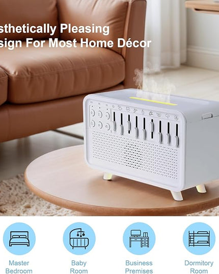 White Noise Night Light Humidifier, 3-in-1 White Noise Sound Machine Humidifier with 8 Ambient Sounds, Diffuser Sound Box Powered by USB, Sleep Sound Machine for Home Office, Timer