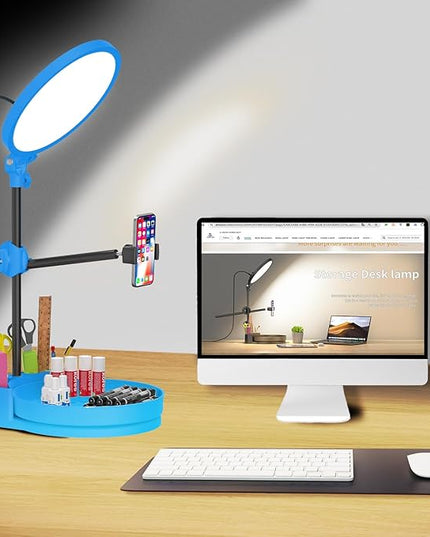 Selfie Light Kit for Desk and Laptop,55W Dimmable Full Screen Ring Light,with Rotating Storage Box,Pen Holder Stand,Phone Holder and Controller (Maya Blue, 10.5)