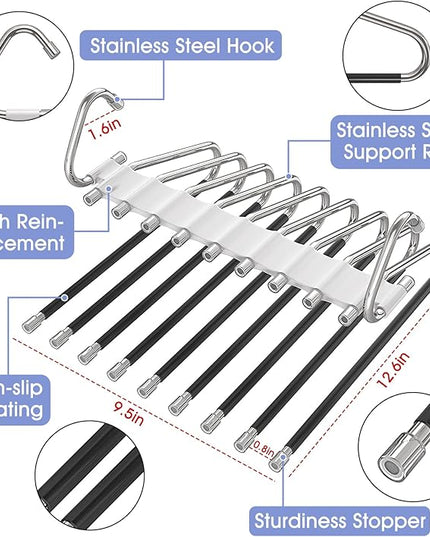 Upgrade 9 Layers Pants Hangers Space Saving, 2 Pack Multifunctional Pants Rack Non Slip Stainless Steel Clothes Space Saver Hangers Closet Organizers Storage for Pants Jeans Leggings, Creamy White