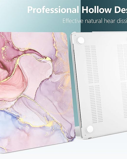 DONGKE for M4 MacBook Air 13.6 Inch Case 2025 2024 2023 2022 Model A3240 A3113 A2681 M3 M2 Chip, Plastic Hard Shell Case Cover with Touch ID for MacBook Air 13 Inch M4 - Pink Marble