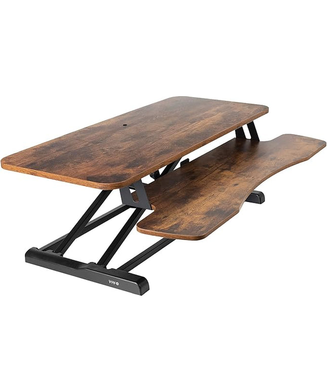 VIVO 36 inch Desk Converter, K Series, Height Adjustable Sit to Stand Riser, Dual Monitor and Laptop Workstation with Wide Keyboard Tray, Rustic Vintage Brown Top, Black Frame, DESK-V036KN
