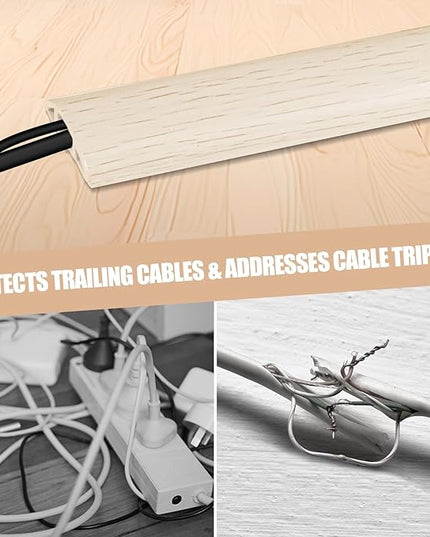 Floor Cord Cover Cavity 0.8"x0.37" Self Adhesive Cord Hider, 10FT Low Profile Cable Management, Extension Strip Protector for Wires, Prevent Cable Trips for Offices, Gyms, Exhibitions (Yellow Wood