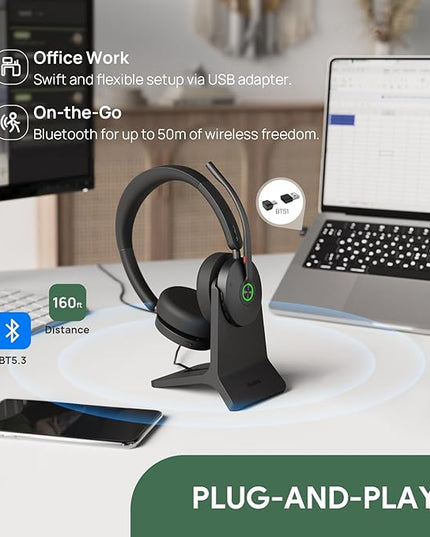 Yealink BH74 ANC Wireless Bluetooth Headset with Mic for Work, 6-mics Hybrid ANC Tech, Microsoft Teams Premium Open Ofﬁce Certified Headsets, up to 32h Talking Battery Life, Zoom Certified