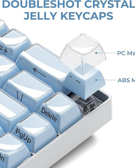 XVX Blue Keycaps, Crystal Jelly Keyboard Keycaps OEM Profile Side Printed Keycap Set Compatible with 61/68/84/87/98/100 ANSI Layout MX Switches Mechanical Keyboard