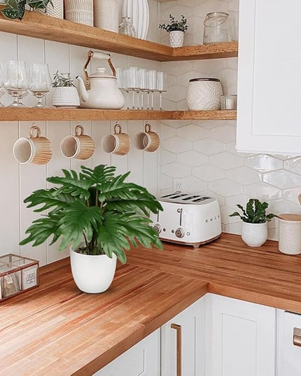 Hollyone Faux Monstera Plant Potted Artificial Monstera Deliciosa Plant Fake Tropical Plants in White Pot for Indoor Outdoor Home Desk Office Garden Farmhouse Decoration