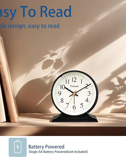4.5"Retro Analog Alarm Clock,Vintage decor , Super Silent Non Ticking Small Clock with Manual Light, Snooze, Battery Operated, for Bedroom, Living Room, Office,Nightstand, Bedside, Desk ,Table(Black)