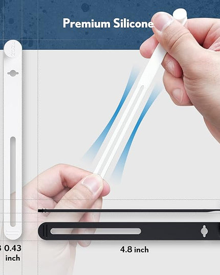 PZOZ (10 pcs) Reusable Cable Ties, Elastic Silicone Cord Organizer Straps Keeper Management Holder for iPhone Charging Cable Charger Wire Labels Desk Car and Travel Accessories (White)