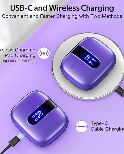 TAGRY 2 Sets X08 Sunset Pink and Phantom Purple Bluetooth Headphones True Wireless Earbuds 60H Playback Ear Buds with Wireless Charging Case in-Ear Earbuds with Mic