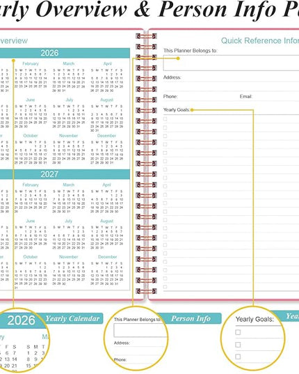 Daily Planner 2026 Full Page Per Day- 2026 Daily & Monthly Planner from January 2026 to December 2026, Day Planner 2026 with 12 Months Tabs, 6.4" x 8,5", Pink