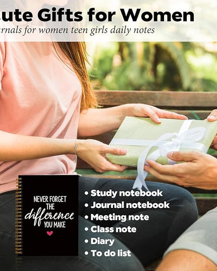 DSHFG Black Notebook Journal for Women Employees Gifts, Notebooks for Work Office Supplies, Appreciation Gifts Thank You Gift, Spiral Notebook, Never Forget The Difference You Make, 5.5x8.3