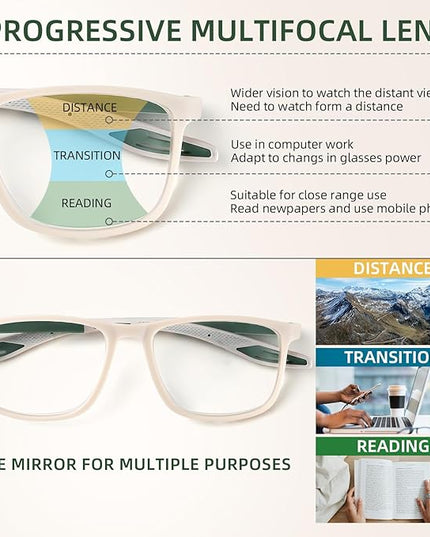 BLOEXCLU 4 Pack Progressive Multifocus Reading Glasses for Men Women TR90 Sports Style Anti-Blue Light Computer Readers