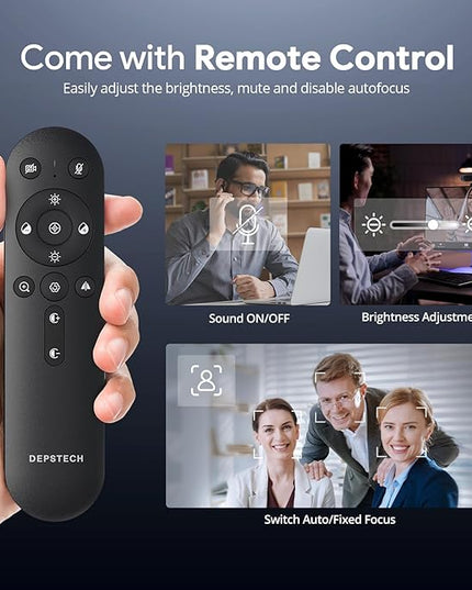 DEPSTECH 4K Webcam, Ultra HD 1/2.55'' Sony Sensor, 3X Digital Zoom, Dual Noise-Canceling Microphones, Remote Control, Auto Focus, Streaming Webcam for PC, Mac, Laptop, Video Call, Zoom, Skype, Teams