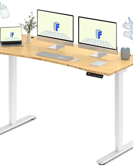 FLEXISPOT E3 Bamboo Dual Motor 72 x 30 Electric Standing Desk Sit Stand Up Desk, Holds 220 lbs, Adjustable Height w/ Memory Presets, Solid Bamboo Curved Desktop & White Frame, Ships in 2 Boxes