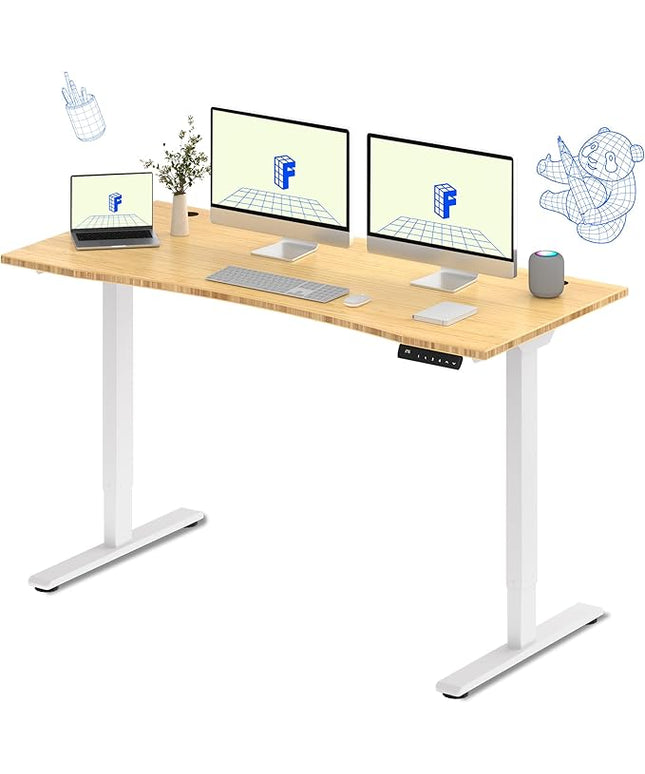 FLEXISPOT E3 Bamboo Dual Motor 72 x 30 Electric Standing Desk Sit Stand Up Desk, Holds 220 lbs, Adjustable Height w/ Memory Presets, Solid Bamboo Curved Desktop & White Frame, Ships in 2 Boxes