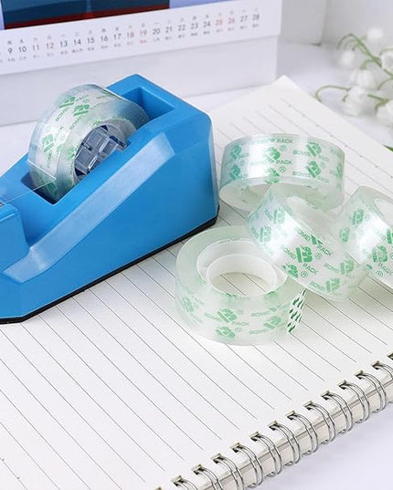 BOMEI PACK Transparent Tape Dispensers Desk, 1 Pack Blue with 12Rolls Transparent Tape, 1 Inch Core, for Gift Wrapping, School, Office and Home
