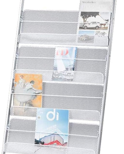 GENMO Floor-Standing Magazine Rack, Carbon Iron Steel, Silver, 4 Large Shelves, Convenient Installation, Suitable for Reception Areas