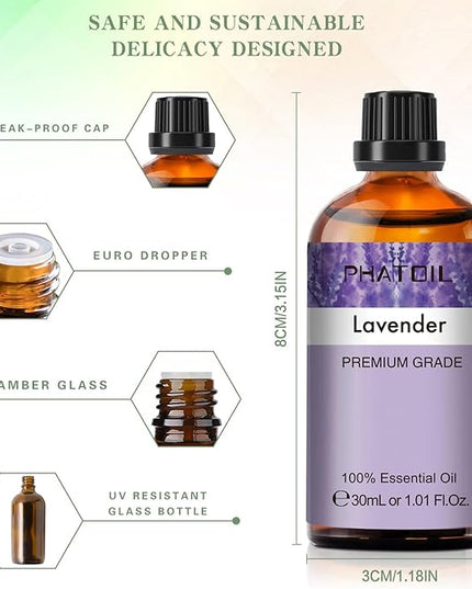 Lavender Essential Oil 1.01fl.oz/30ml, PHATOIL Lavender Oils Long Lasting Scents for Aromatherapy, Diffuser, DIY Soap and Candle Making