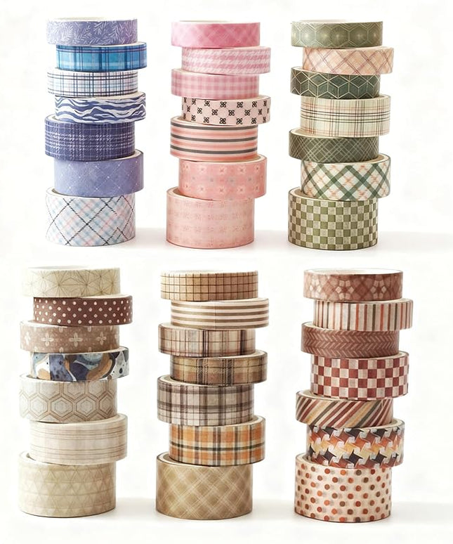 Bomichi Washi Tape, 42 Rolls Aesthetic Colored Decorative Cute Scrapbook Tape for Scrapbooking Supplies Journaling Craft Junk Journal