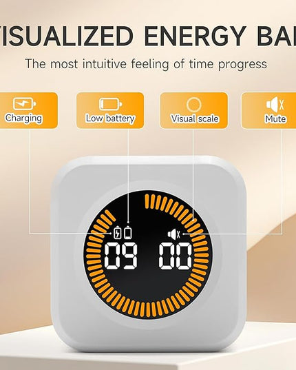 Exlliy Rotating Productivity Timer 5, 25, 10, 50 Minutes Preset, Desk Cube w/Gravity Sensor for ADHD, Mute Functions, Ideal for Work, Study, Kitchen, Back to School (1, White)