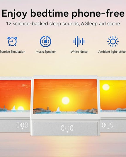 Sunrise Alarm Clock with Sound Machine for Bedrooms Heavy Sleepers,Smart Wake Up Light Sunrise Alarm Clock White Noise Machine for Adults Kids (Milk White)