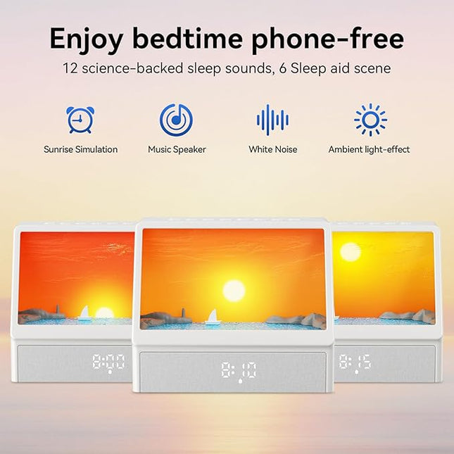 Sunrise Alarm Clock with Sound Machine for Bedrooms Heavy Sleepers,Smart Wake Up Light Sunrise Alarm Clock White Noise Machine for Adults Kids(White)
