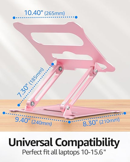 Urmust Laptop Stand for Desk Aluminum Computer Stand Riser Holder for Laptop Compatible with MacBook Air Pro, Dell, HP, Lenovo Samsung, Alienware All Laptops 11-15.6"(Pink)